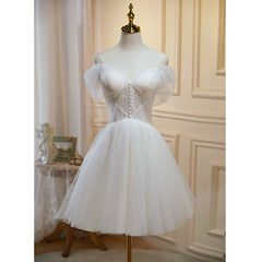 Ivory Tulle Short Sweetheart Knee Length Party Dresses, Ivory Homecoming Dresses