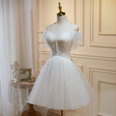 Ivory Tulle Short Sweetheart Knee Length Party Dresses, Ivory Homecoming Dresses