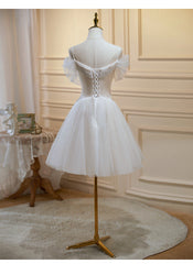 Ivory Tulle Short Sweetheart Knee Length Party Dresses, Ivory Homecoming Dresses