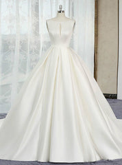 Ivory White Ball Gown Satin Cut Out Backless Wedding Dresses