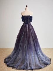 Purple Gradient Tulle Long Prom Dresses, Beautiful A-Line Evening Party Dresses