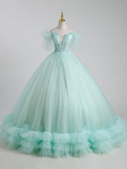 Beautiful Tulle Sequins Long Ball Gown, A-Line Tulle Sweet 16 Dresses