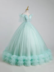 Beautiful Tulle Sequins Long Ball Gown, A-Line Tulle Sweet 16 Dresses