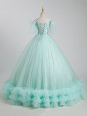 Beautiful Tulle Sequins Long Ball Gown, A-Line Tulle Sweet 16 Dresses