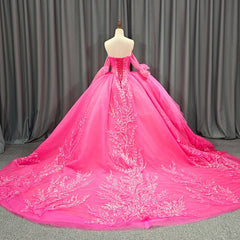 Lace Hot Pink Sequins Ball Gown Quincea?era Dresses