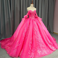 Lace Hot Pink Sequins Ball Gown Quincea?era Dresses