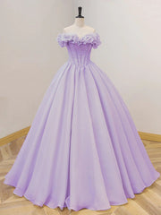 Lavender A-Line Off Shoulder Long Prom Dresses Purple Dresses