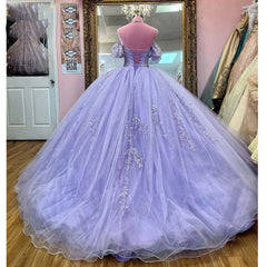 Lavender Beaded Tulle Quinceanera Dresses Ball Gown Dresses