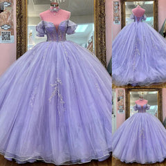 Lavender Beaded Tulle Quinceanera Dresses Ball Gown Dresses