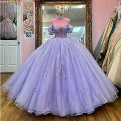 Lavender Beaded Tulle Quinceanera Dresses Ball Gown Dresses