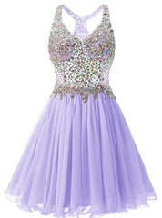 Lavender Chiffon V-neck Homecoming Dresses