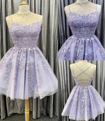 Lavender Lace Short A line Homecoming Dresses Fancy Cocktail Dresses