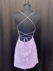 Lavender Lace Short Homecoming Dresses,Backless Hoco Dresses