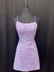 Lavender Lace Short Homecoming Dresses,Backless Hoco Dresses