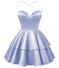 Lavendel Satin Homecoming Kleid Schatz Nackenstufe Kurzabstiegskleider