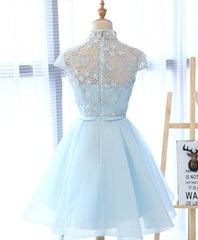 Light Blue Applique Short Prom Dresses, Blue Homecoming Dresses