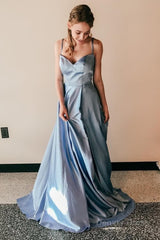 Light Blue Satin A-Line Prom Dress