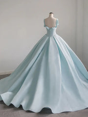 Hellblau Satin langer Ballkleid Quinceanera Kleider