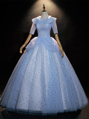 Light Blue Short Sleeve Backless Star Sequins Quinceanera Dresses