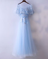 Light Blue Tulle Lace Long Prom Dresses, Blue Lace Graduation Dresses