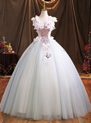 Light Blue Tulle Sequins Quinceanera Dresses