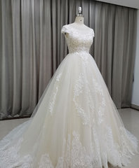 Light Champagne Tulle Lace Long Wedding Dresses Lace Bridal Dresses