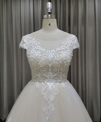 Light Champagne Tulle Lace Long Wedding Dresses Lace Bridal Dresses