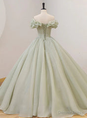 Light Green Ball Gown Sweetheart Beaded Prom Dress, Green Sweet 16 Dresses