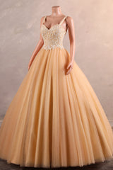 Vestidos de quinceanera de naranja claro Appliques con una línea A-Line Tul Long Ball Vestidos Prom Vestidos