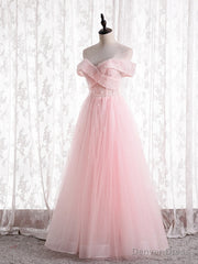 Light Pink Tulle Off the Shoulder Beading Prom Dress