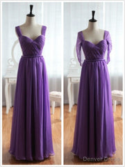 Light Purple Cap Sleeves/Long Sleeves Backless Chiffon Prom Dress, Purple Bridesmaid Dress