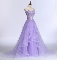 Light Purple Tulle Sweetheart Long Party Dresses A-line Tulle Formal Dresses prom Dresses shops