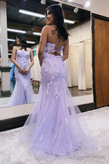 Lilac Mermaid Scoop Neck Prom Dress with Appliques