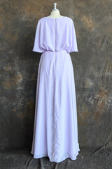 Lilac Plus Size Long Chiffon Bridesmaid vestidos com arco de faixa