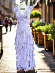 Purple Lace Long Prom Dresses Backless Evening Dress Stunning Maxi Dress