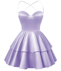 Rochie de gâfâie din satin liliac rochie de gât dulce, rochii scurte de absolvire