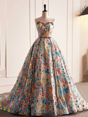 Beautiful Sequins Strapless Long Prom Dresses, A-Line Evening Dresses Party Dresses