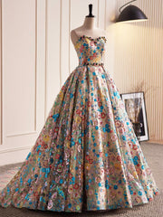 Beautiful Sequins Strapless Long Prom Dresses, A-Line Evening Dresses Party Dresses