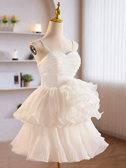 White Tulle Sweetheart Short Prom Dresses, White Tulle Straps Party Dresses