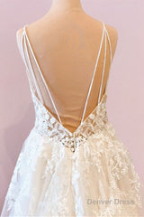 Long A-Line Sweetheart Spaghetti Straps Tulle Wedding Dress