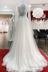 Long A-line Sweetheart Tulle Beadings Lace Appliques Wedding Dresses With Sleeves