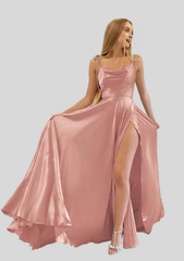 Long Nude Pink Prom Dresses With Thin Straps