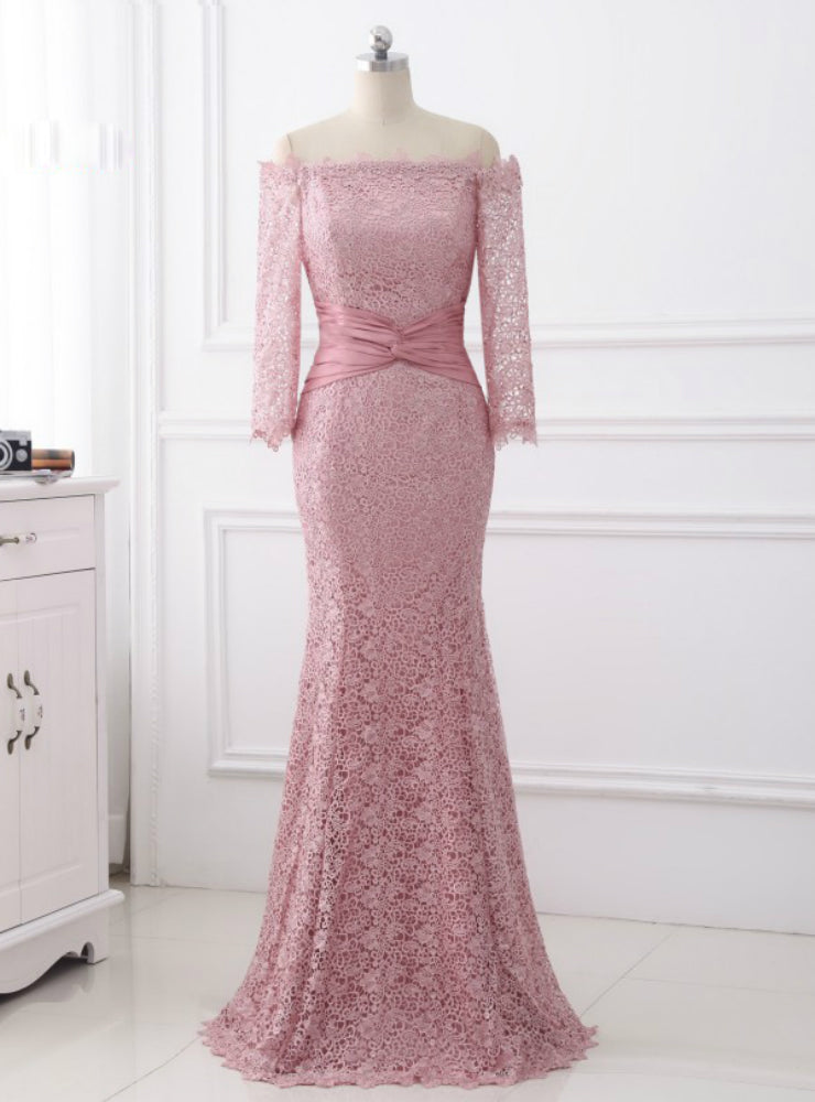 Long Sleeves Lace Criss-Cross Mother of The Bride Dresses