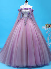 Looking For Gorgeous Purple Ball Gown Tulle Appliques Off the Shoulder Quinceanera Dresses