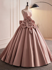 Pink Strapless Satin Long Prom Dresses, Beautiful A-Line Evening Dresses