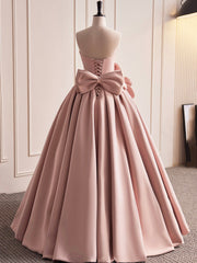 Pink Strapless Satin Long Prom Dresses, Beautiful A-Line Evening Dresses