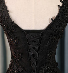 Lovely Black Lace V-neckline Short Homecoming Dresses, Black Party Dresses