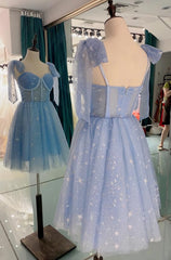 Lovely Blue Short Tulle Homecoming Dresses Prom Dresses, Blue Evening Dresses