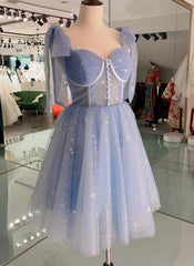 Lovely Blue Short Tulle Homecoming Dresses Prom Dresses, Blue Evening Dresses