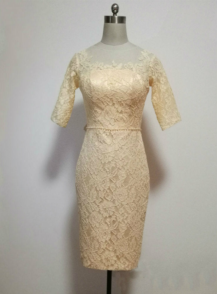 Lovely Champagne Lace Knee Length Mother of the Bride Dresses With Half Sleeves